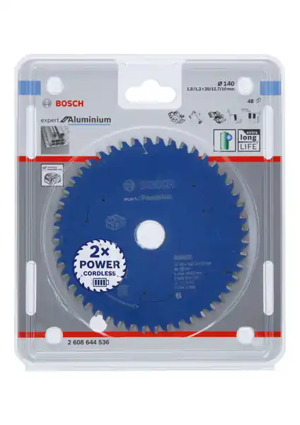 BOSCH Kreissägeblatt für Akkusägen Expert for Aluminium, 140 x 1,8/1,3 x 20, 48 Zähne Markenprodukt