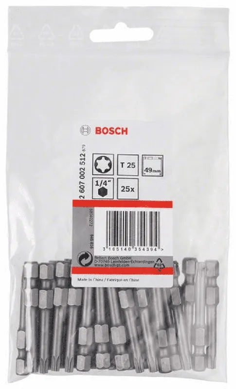 Neu Im Sortiment BOSCH Schrauberbit Extra-Hart T25 49 mm 25er-Pack 2607002512