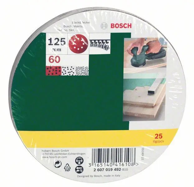 BOSCH Schleifblatt-Set für Exzenterschleifer 25-teilig ungelocht 125 mm 60 2607019492 Nur Heute