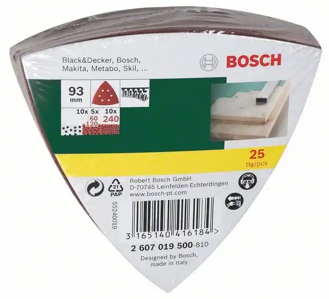 BOSCH Schleifblatt-Set für Delta-Schleifer 25-teilig 93 mm 60 - 240 2607019500 Neue Ware