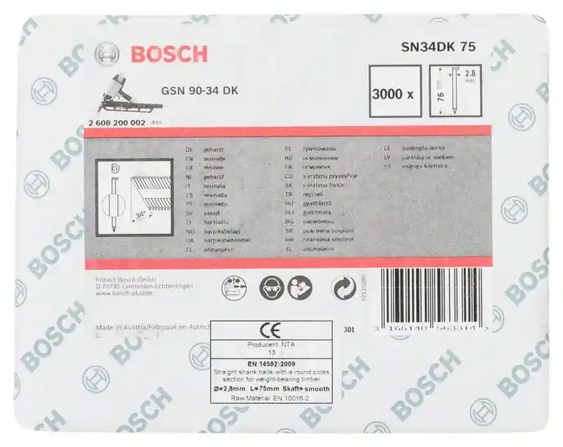 Geprüft BOSCH D-Kopf Streifennagel SN34DK 75 2,8 mm 75 mm blank glatt 2608200002