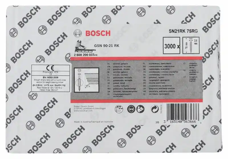 Geprüft BOSCH Rundkopf-Streifennagel SN21RK 75RG 2,8 mm 75 mm verzinkt gerillt 2608200037