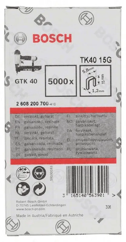 BOSCH Klammer TK40 15G 1,2 mm 15 mm verzinkt 2608200700 Versand Am Gleichen Tag