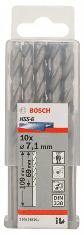 Geprüft BOSCH Metallbohrer HSS-G DIN 338 7,1 x 69 x 109 mm 10er-Pack 2608585501