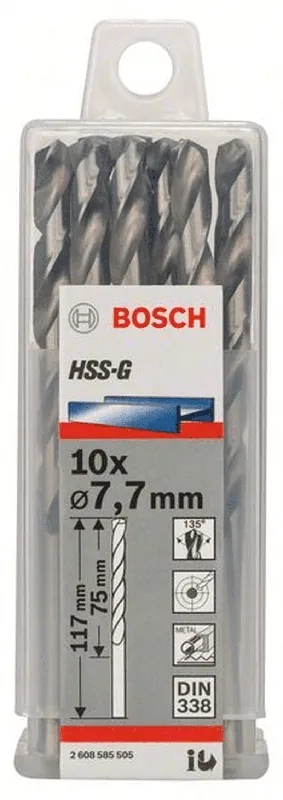 BOSCH Metallbohrer HSS-G DIN 338 7,7 x 75 x 117 mm 10er-Pack 2608585505 Preis Gesenkt