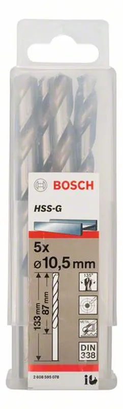 BOSCH Metallbohrer HSS-G DIN 338 10,5 x 87 x 133 mm 5er-Pack 2608595078 Schneller Versand