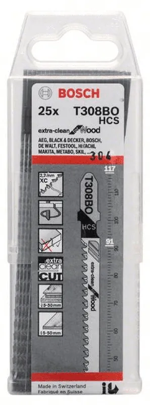 BOSCH Stichsägeblatt T 308 BO Extraclean for Wood 25er-Pack 2608663869 Preiswert