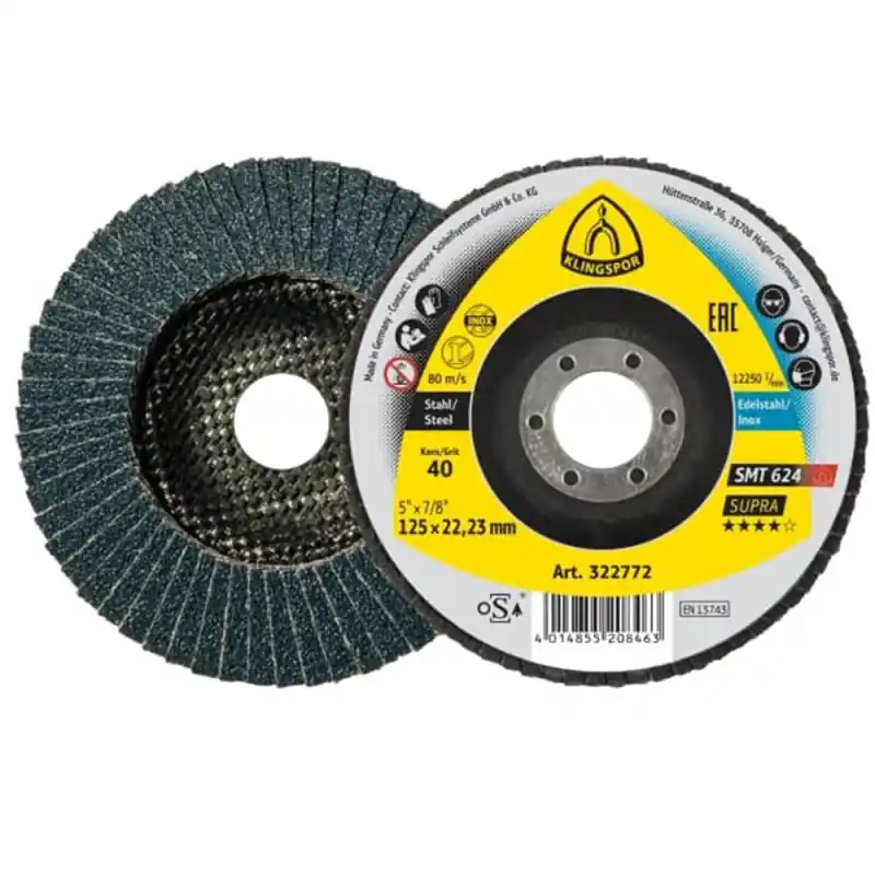 1 Stück Schleifmopteller für Edelstahl und Stahl SMT 624 Supra 125 mm Korn 120 Abverkauf
